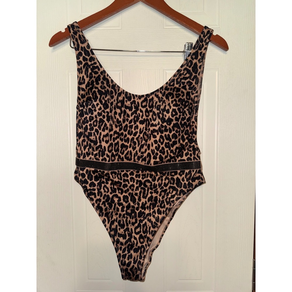 NWOT Victoria's Secret Leopard Print Rhinestone Belt One Piece Swimsuit Sz Mes